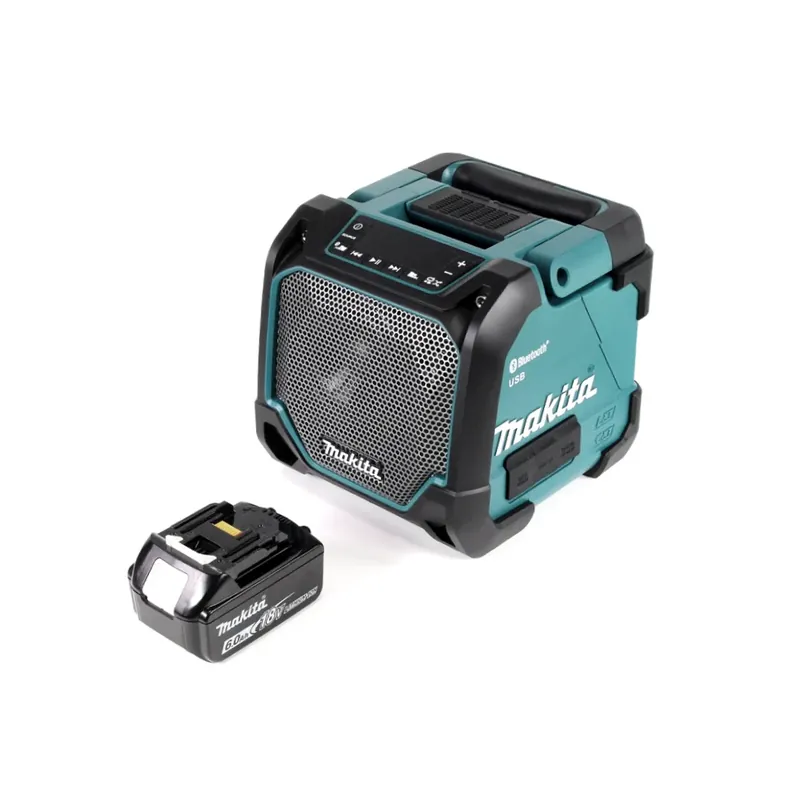Schneller Versand Makita DMR 202 G1 Baustellen Lautsprecher 18V - für Akku- und Netzbetrieb, mit Bluetooth-Funktion, AUX-Anschluss, USB-Port, LCD Display + 1x Akku 6,0 Ah - ohne Ladegerät