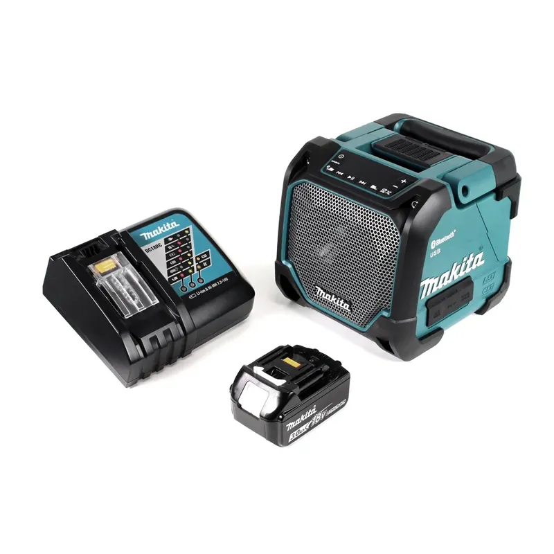 Sofort Bestellen Makita DMR 202 RF1 Baustellen Lautsprecher 18V - für Akku- und Netzbetrieb, mit Bluetooth-Funktion, AUX-Anschluss, USB-Port, LCD Display + 1x 3,0 Ah Akku + Ladegerät