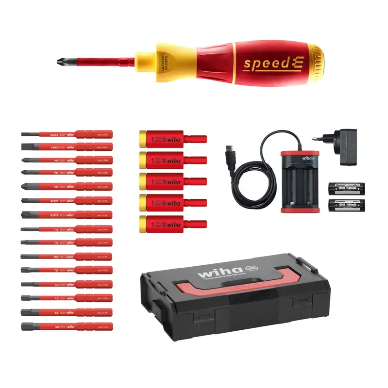 Nur Für Kurze Zeit Wiha speedE® elektronischer Schraubendreher - Set 3 in L-Box - 25-teilig mit 2x 1,5 Ah Akku und Ladegerät + Bits und TorqueAdapter ( 41913 )