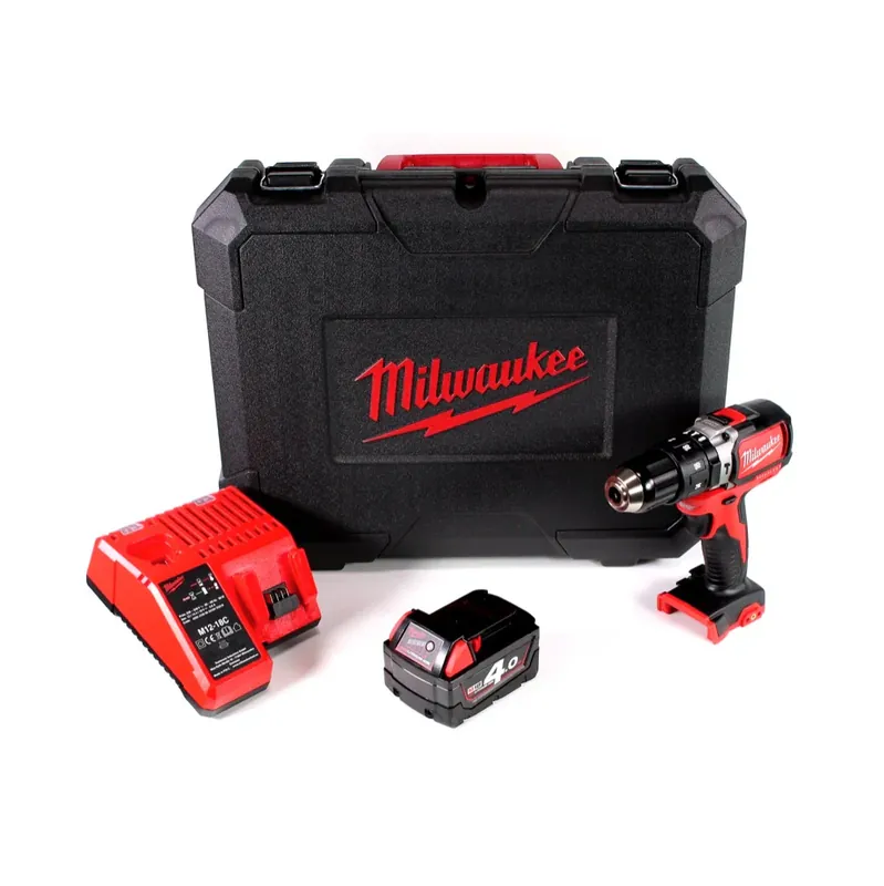 Neue Kollektion Milwaukee M18 BLPD 401 C Brushless Akku-Schlagbohrschrauber 18V - 13mm Schnellspannbohrfutter + Transportkoffer, Milwaukee M18 B4 Akku 18 V / 4,0 Ah und M12-18C Akku Ladegerät