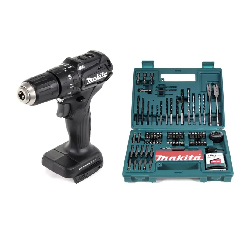 Bestpreis Makita DHP 483 ZB Akku Schlagbohrschrauber 18V 40Nm Solo schwarz + 100tlg. Bit & Bohrer-Set