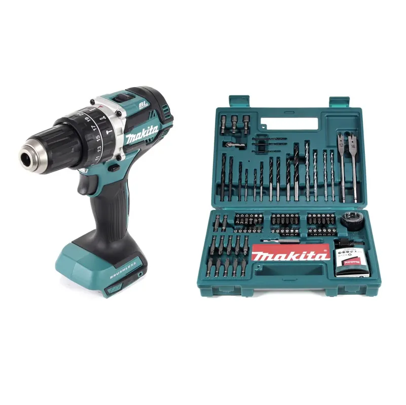 Neue Ware Makita DHP 484 Z 18V Brushless Li-Ion Akku Schlagbohrschrauber Solo + Makita B-53811 Bit & Bohrer-Set 100-teilig