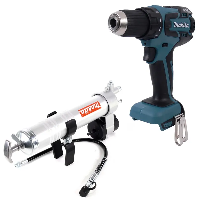 Makita DDF 459 Z 18 V Brushless Li-ion Akku Bohrschrauber Solo + Makita Fettpresse passend zu 1/4" Innensechskant Aufnahme Bestseller