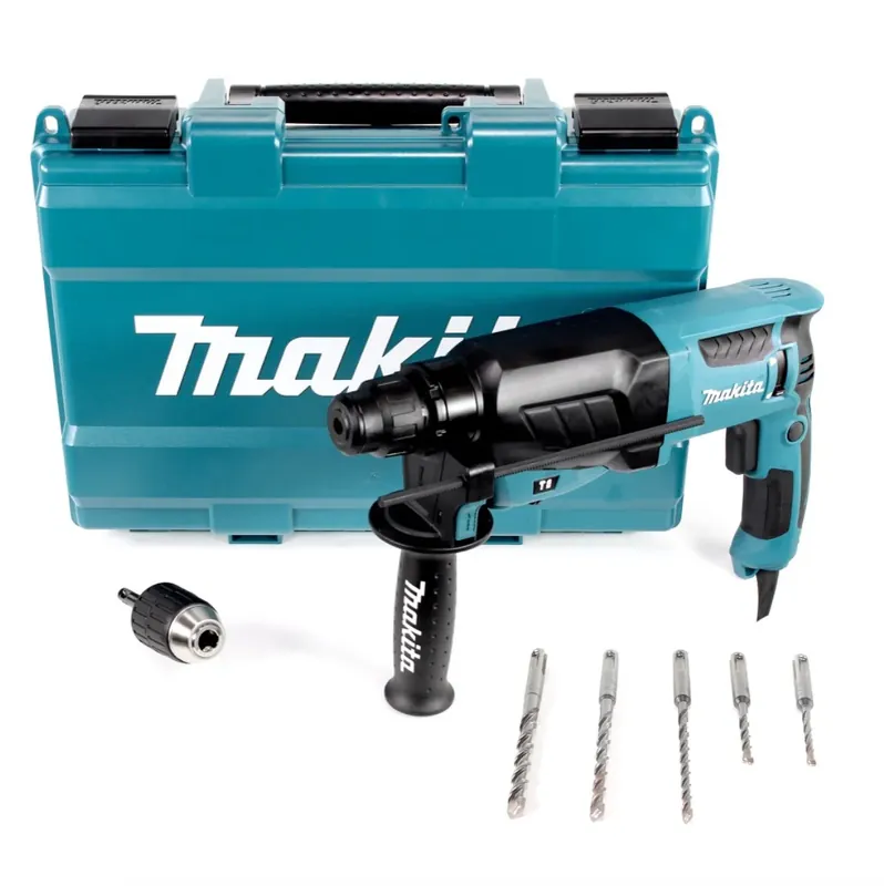 Makita HR 2630 X7 - 800 Watt 2,4 Joule Bohrhammer mit SDS - Plus Aufnahme im Koffer + 5-tlg SDS-VPlus Hammerbohrer-Set Nur Für Kurze Zeit