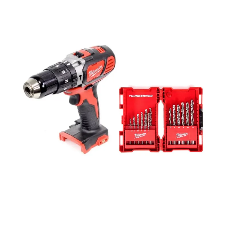Super-Preis Milwaukee M18 BPD 18 V Akku Schlagbohrschrauber Solo + Milwaukee HSS-G Thunderweb Metallbohrer Kassette 19-teilig - ohne Akku, ohne Ladegerät