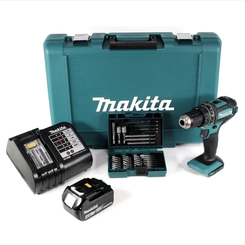 Mega-Angebot Makita DHP 482 SM1 Akku Schlagbohrschrauber 18V 62Nm im Transportkoffer + 4,0 Ah Akku + Ladegerät + 38 tlg. Bit-Bohrer Set