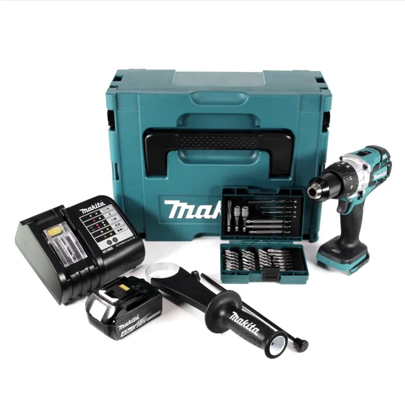 Preis Gesenkt Makita DHP 481 SM1J 18 V Akku Schlagbohrschrauber Brushless 115 Nm + BL 1840 B 4,0 Ah Akku + DC 18 SD Ladegerät im Makpac + 38 tlg. Bit- & Bohrer Set