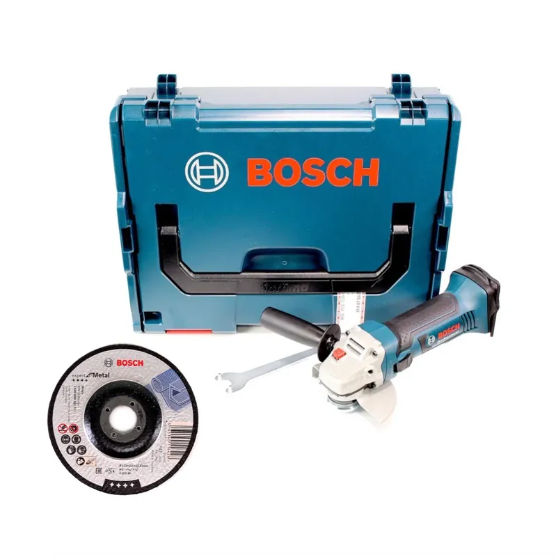 Aktuell Bosch GWS 18-125 V-LI Akku Winkelschleifer 18V 125mm + L-Boxx (060193A308) + 25 x Bosch Trennscheibe für Metall, gekröpft (2608600221)