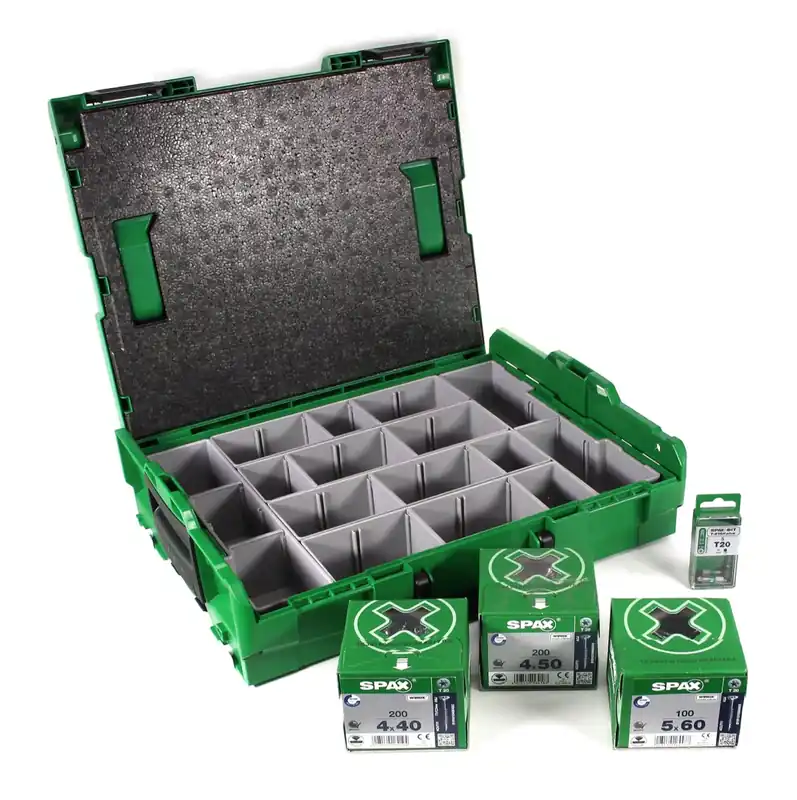 SPAX Montagekoffer Sortimo L-Boxx Aufbewahrungskoffer für Schrauben + 505 tlg. Zubehör-Set mit Senkmultikopfschrauben, Bits T-STAR plus Bestpreis