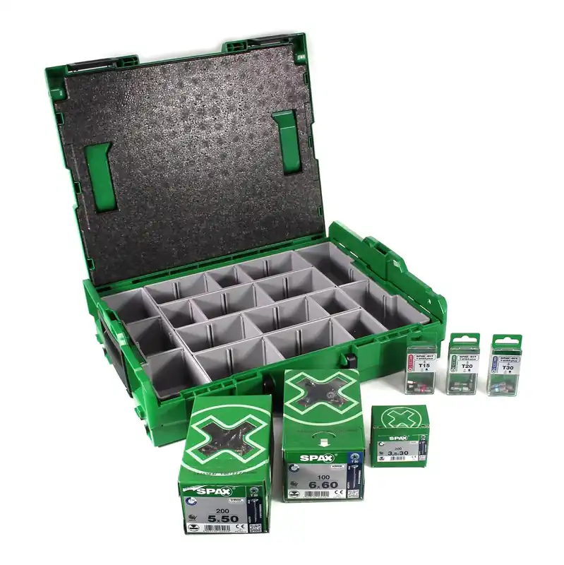 Heißes Angebot SPAX Montagekoffer Sortimo L-Boxx Aufbewahrungskoffer für Schrauben + 515 tlg. Zubehörset mit Senkmultikopfschrauben, Bits TSTAR plus