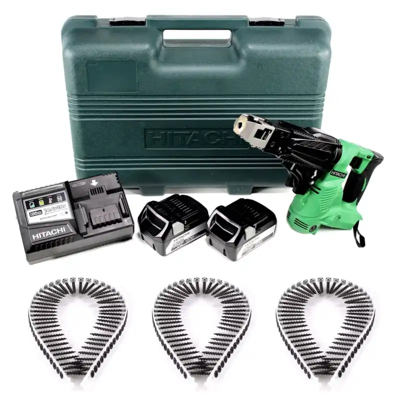 Hitachi WF 18 DSL 18 V Li-Ion Akku Schnellbau Schrauber im Koffer + 2 x 5,0 Ah Akku + Ladegerät + 1000 Magazinschrauben Grobgewinde Preis Gesenkt