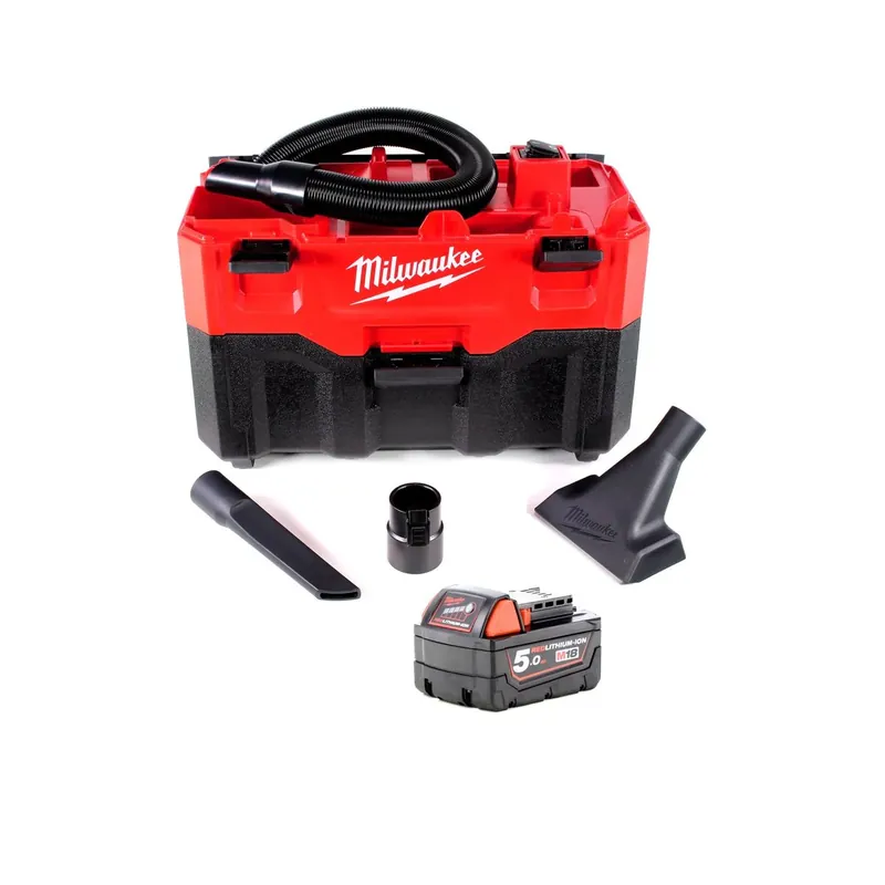 Mega-Angebot Milwaukee M18 VC2-501 18 V Akku-Nass-/Trockensauger + Milwaukee M18 B5 Akku 18 V / 5,0 Ah / 5000 mAh