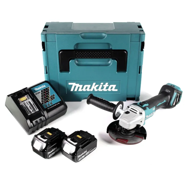Expressversand Makita DGA 511 RFJ Akku Winkelschleifer 18V 125mm Brushless + 2x Akku 3,0Ah + Ladegerät + Makpac