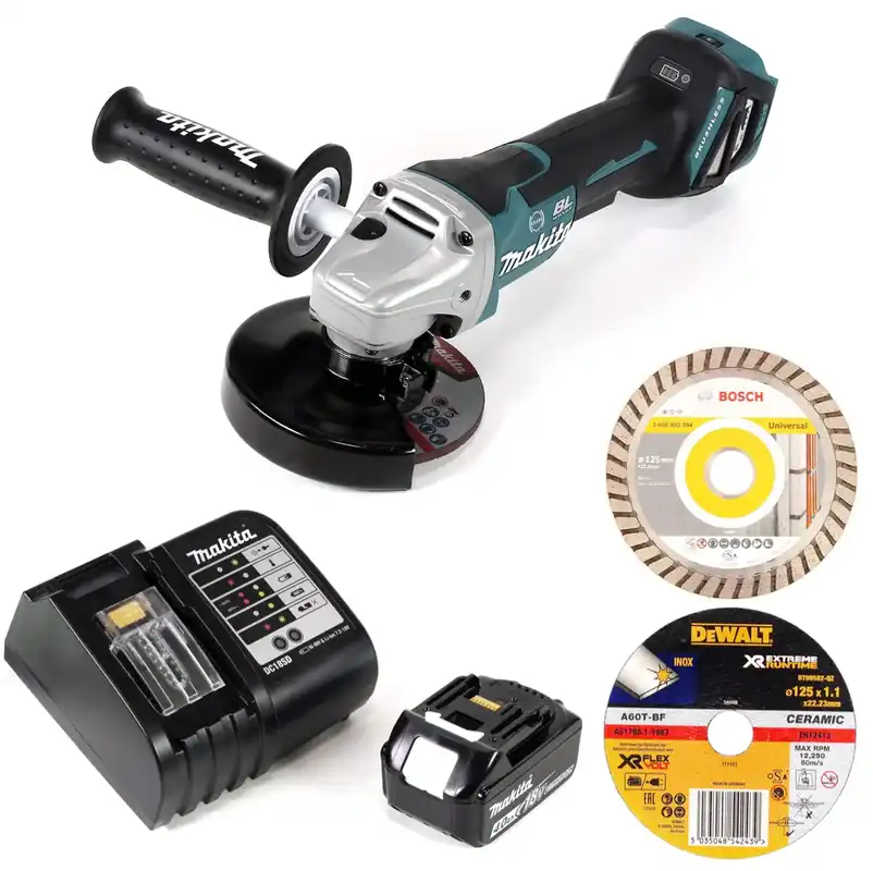 Jetzt Bestellen Makita DGA 517 SM1 Akku Winkelschleifer 18 V 125 mm Brushless + 1x Akku 4,0 Ah + Ladegerät + 3x Scheibe
