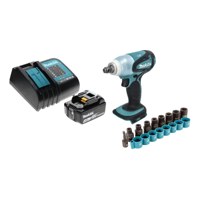 Preisknaller Makita DTW 251 SM1 Akku Schlagschrauber 18 V 230 Nm 1/2" + 1x Akku 4,0 Ah + Ladegerät + 9 tlg. Steckschlüssel Set