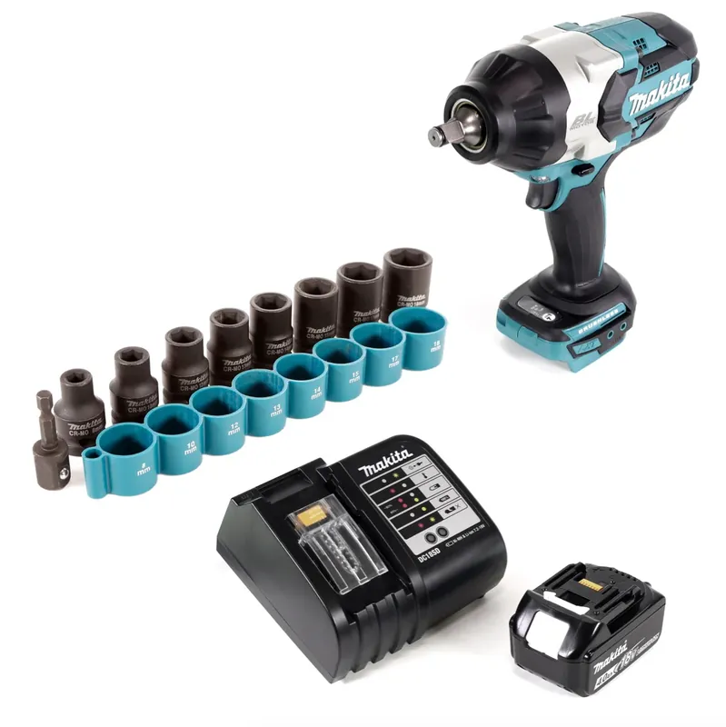 Makita DTW 1002 SM1 Akku Schlagschrauber 1/2“ 18V 1000Nm Brushless + 1x Akku 4,0Ah + Ladegerät + 9tlg. Steckschlüssel Set - ohne Makpac Bestpreis