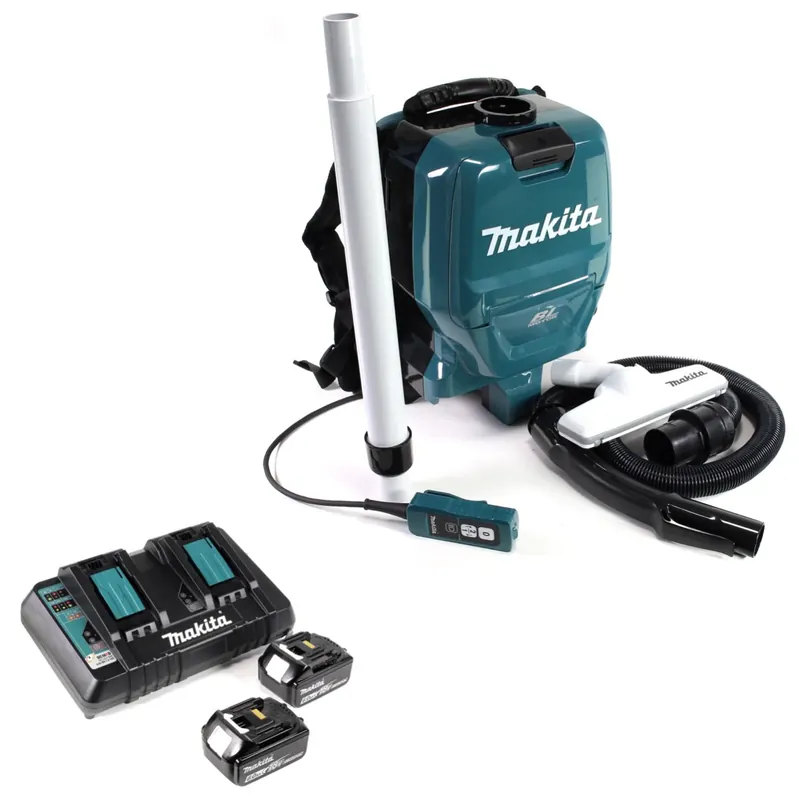 Makita DVC 260 PG 36 V ( 2 x 18 V ) Li-Ion Akku Rucksack Staubsauger Brushless + 2 x 6,0 Ah Akku + Doppelladegerät Billig