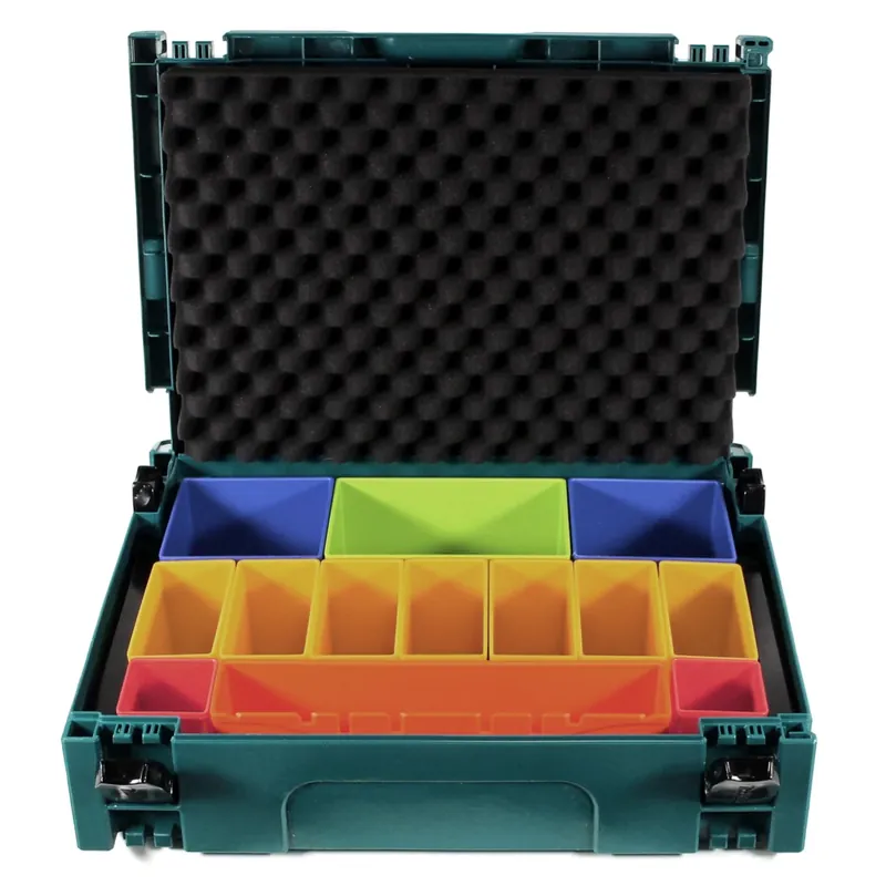 Makita MAKPAC 1 Systemkoffer + Boxeneinsatz mit farbigen Boxen P-83652 + Deckeleinlage Schaumstoff Echt