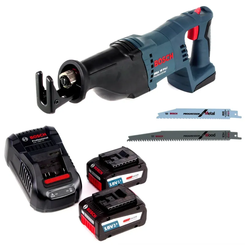 Geprüft Bosch GSA 18V-Li N Akku Reciprosäge 18V Säbelsäge + 2x Sägeblatt + 2x 6,3 Ah Akku + Ladegerät