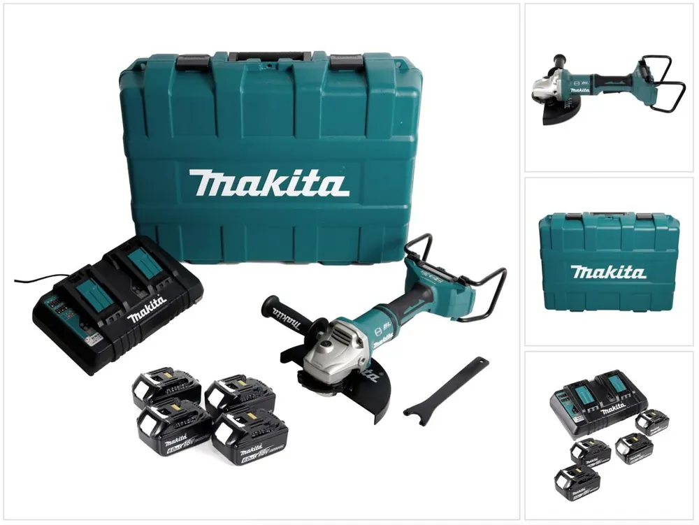 Makita DGA 900 G4KX2 Akku Winkelschleifer 36V ( 2x18V ) 230mm Brushless + 4x Akku 6,0Ah + Doppelladegerät + Ezynut + Koffer Neue Kollektion