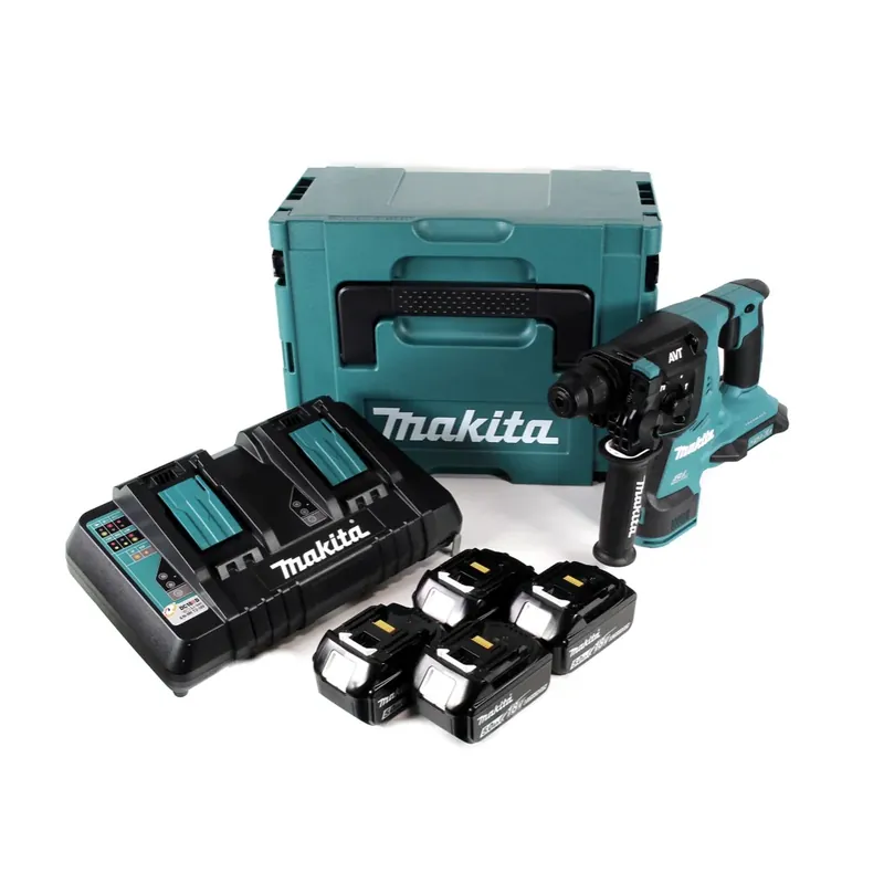 Rabatt Makita DHR 280 PT4J 2 x 18 V 36 V Li-Ion Akku Bohrhammer Brushless 28 mm für SDS-PLUS im Makpac + 4 x 5,0 Ah Akku + Doppelladegerät