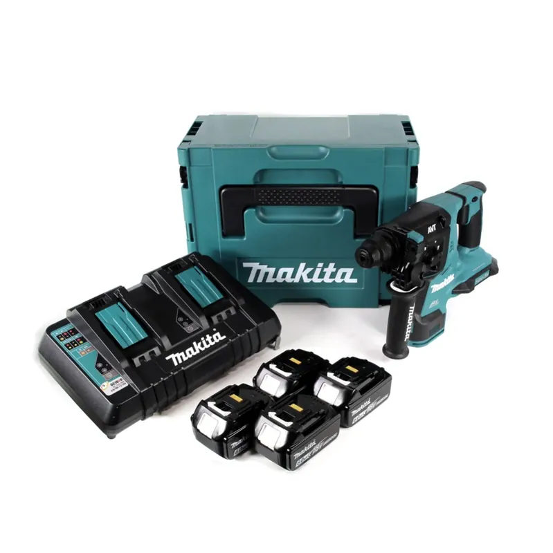 Markenware Makita DHR 280 PG4J 2 x 18 V 36 V Li-Ion Akku Bohrhammer 28 mm Brushless für SDS-PLUS im Makpac + 4 x 6,0 Ah Akku + Doppelladegerät
