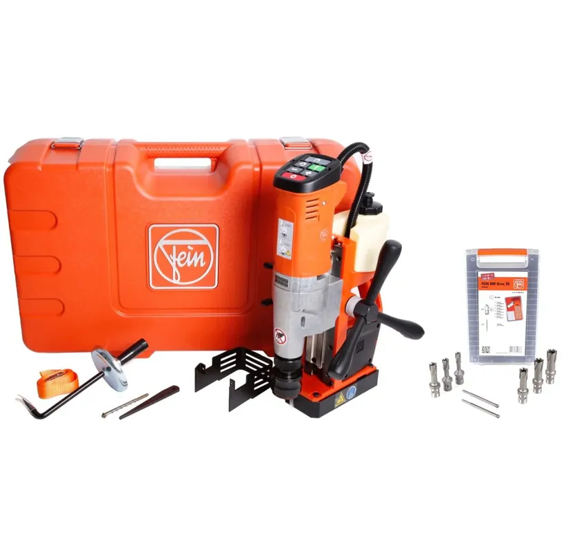 FEIN KBU 35 MQW Universal Magnet Kernbohrmaschine 1100W 35 mm QuickIN + 8 tlg. Kernbohrerset + Koffer Markenprodukt