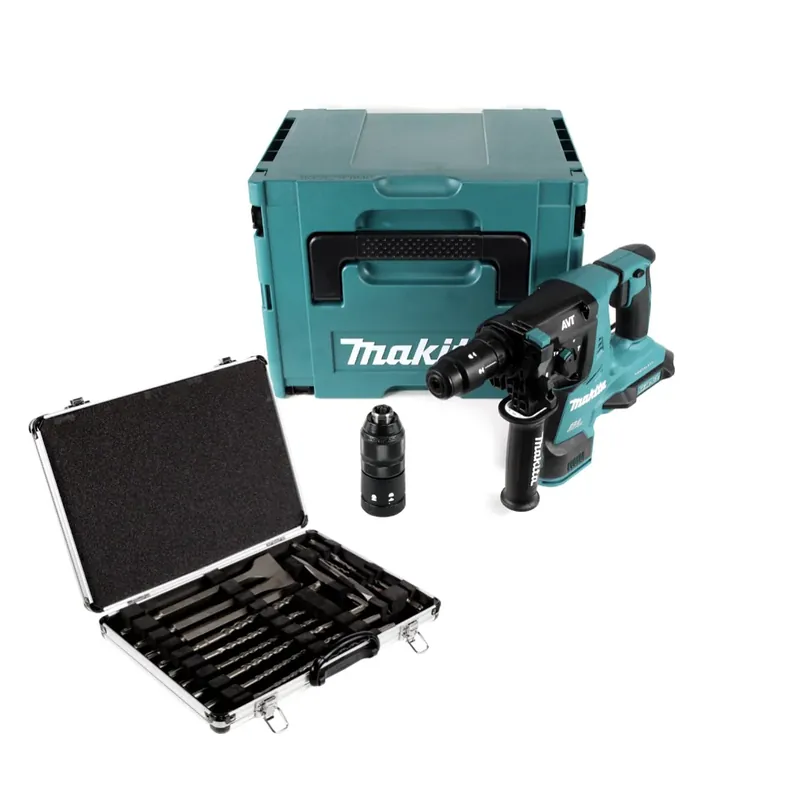 Markenware Makita DHR 281 ZJ Akku Bohrhammer 2x18V 2,8J brushless SDS plus + Makpac + 17-tlg. Bohrer und Meißel Set + Koffer - ohne Akku und Ladegerät