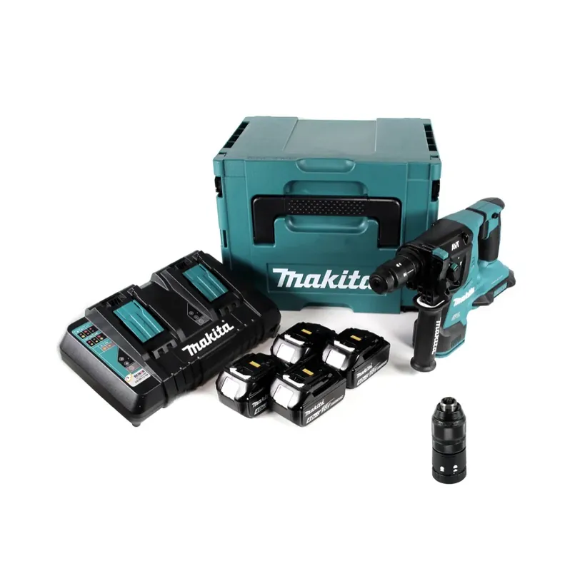 Makita DHR 281 PM4J Brushless Akku Bohrhammer 28 mm 2x 18 V für SDS-PLUS mit Schnellwechselfutter im Makpac + 4x 4,0 Ah Akku + Doppelladegerät Billig