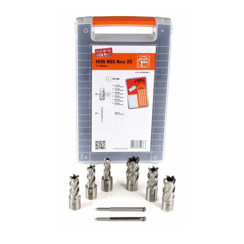 Fein HSS Nova 25 Zubehörset Best of Kernbohrer 3/4" Weldon 8-tlg. 25mm Schnitttiefe in Kunststoffbox ( 63134999061 ) Mega-Angebot