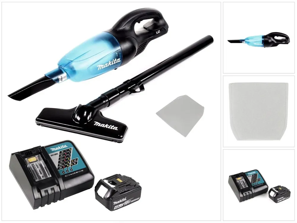 Makita DCL 180 RM1 B Akku Staubsauger 18 V Schwarz + 1x Akku 4,0 Ah + Ladegerät + 10x Staubsack Neu
