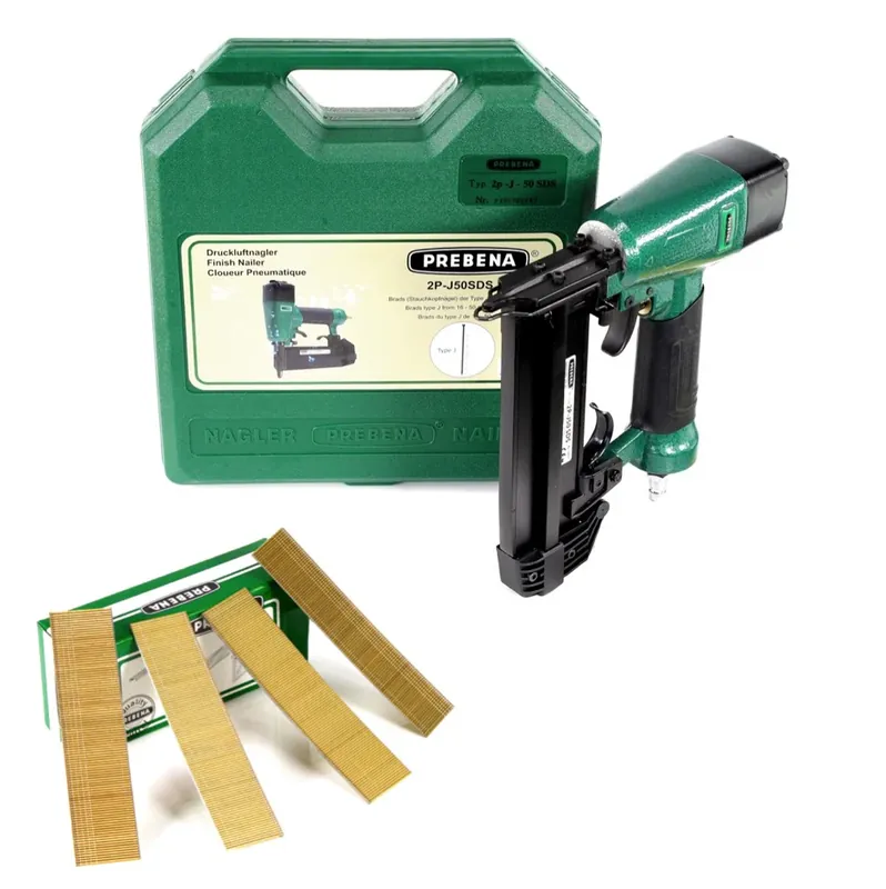 Versand Am Gleichen Tag Prebena 2P-J50SDS Luftdruck Druckluftnagler 5-7 bar im Transportkoffer + 5000x Stauchkopfnägel Brads 30mm - aus verzinktem Stahl, geharzt