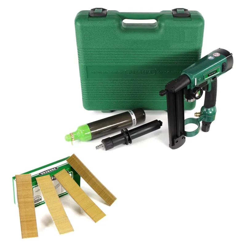 Prebena PKT-2-J50SD-S Luftdruck Kartuschen - Druckluftnagler 3,5-10 bar im Transportkoffer + 5000x Stauchkopfnägel Brads 30mm - aus verzinktem Stahl, geharzt Meistverkauft