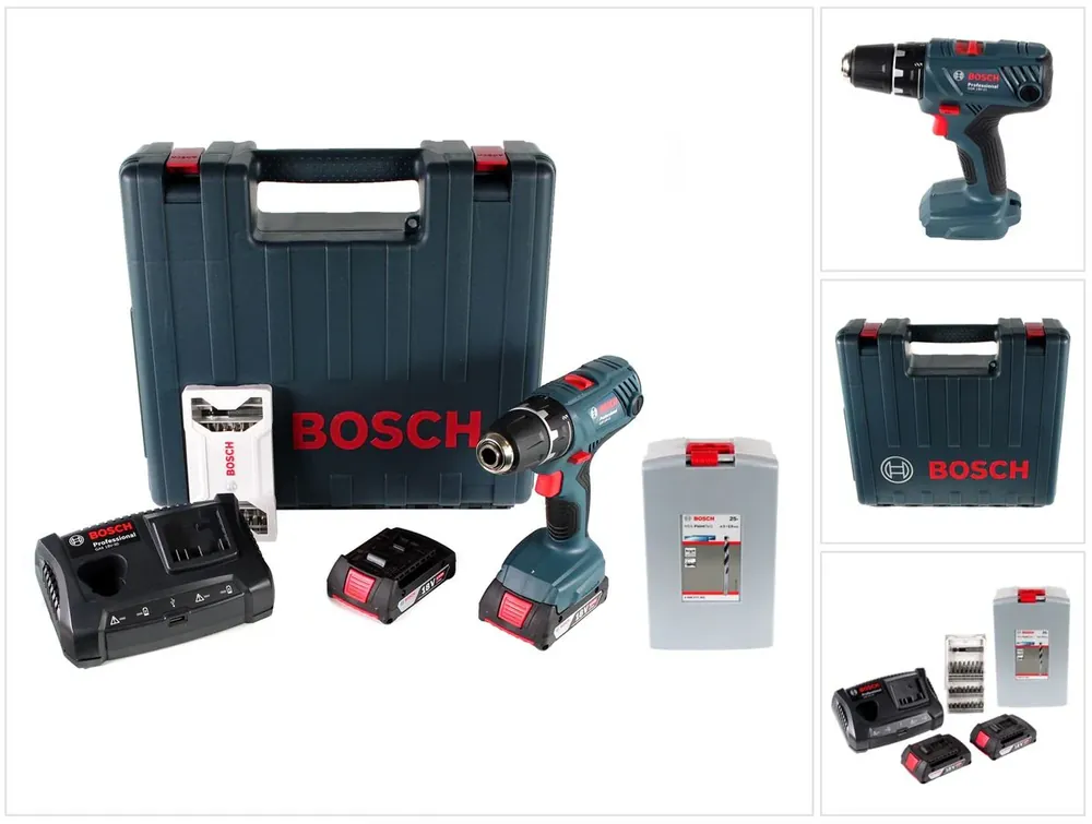 Bosch Professional GSR 18V-21 Akku Bohrschrauber 18V 55Nm + 2x Akku 2,0Ah + Ladegerät + Spiralbohrer Set + Bit Set + Koffer Heißes Angebot