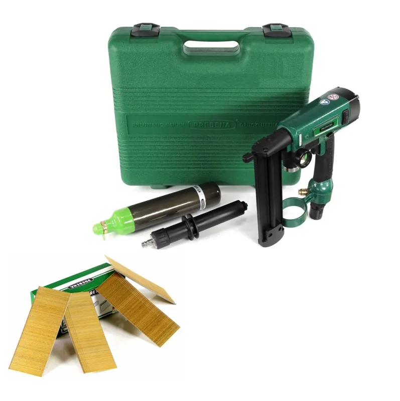 Saisonangebot Prebena PKT-2-J50SD-S Luftdruck Kartuschen - Druckluftnagler 3,5-10 bar im Transportkoffer + Prebena Stauchkopfnägel Brads 50 mm 4000 Stück - aus verzinktem Stahl, geharzt