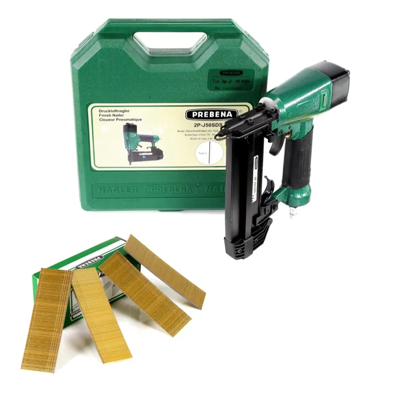 Rabatt Prebena 2P-J50SDS Luftdruck Druckluftnagler 5-7 bar im Transportkoffer + Prebena Stauchkopfnägel Brads 40 mm 5000 Stück - aus verzinktem Stahl, geharzt
