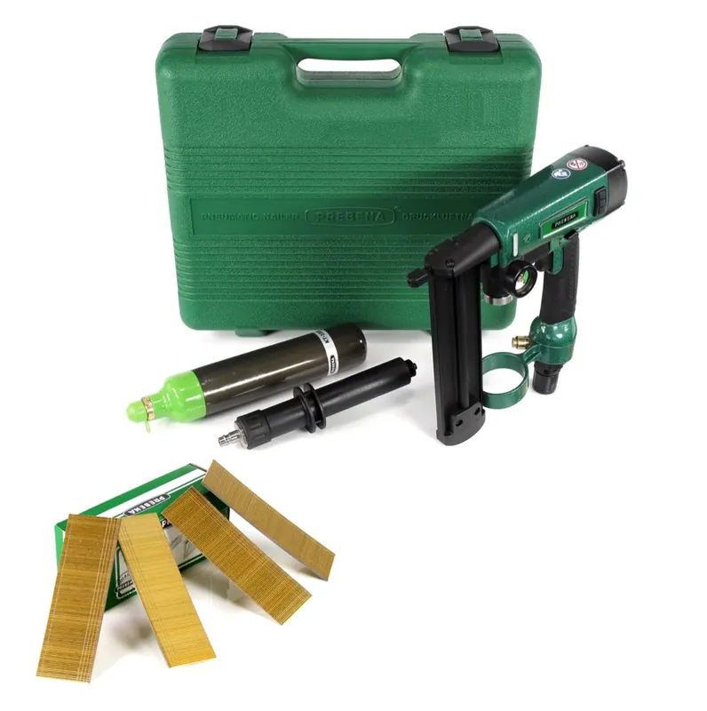 Prebena PKT-2-J50SD-S Luftdruck Kartuschen - Druckluftnagler 3,5-10 bar im Transportkoffer + Prebena Stauchkopfnägel Brads 40 mm 5000 Stück - aus verzinktem Stahl, geharzt Schnäppchen