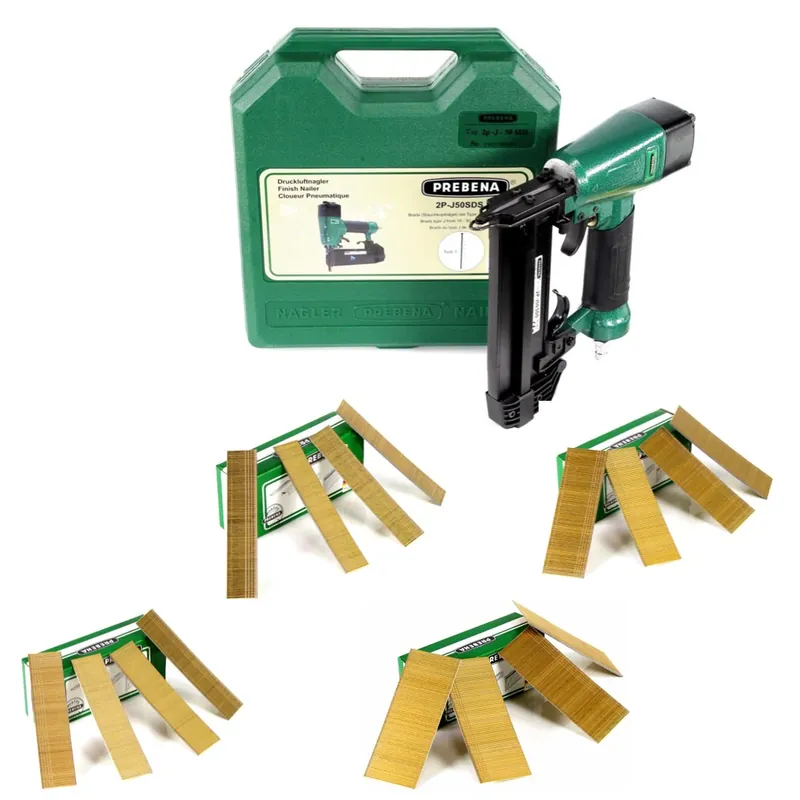 Prebena 2P-J50SDS Luftdruck Druckluftnagler 5-7 bar im Transportkoffer + Stauchkopfnägel Brads - 25 mm 5000 Stück + 30mm 5000 Stück + 40 mm 5000 Stück + 50 mm 4000 Stück Top-Seller