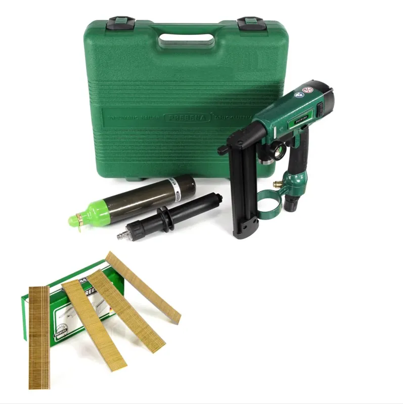 Markenware Prebena PKT-2-J50SD-S Luftdruck Kartuschen - Druckluftnagler 3,5-10 bar im Transportkoffer + Prebena Stauchkopfnägel Brads 25 mm 5000 Stück - aus verzinktem Stahl, geharzt