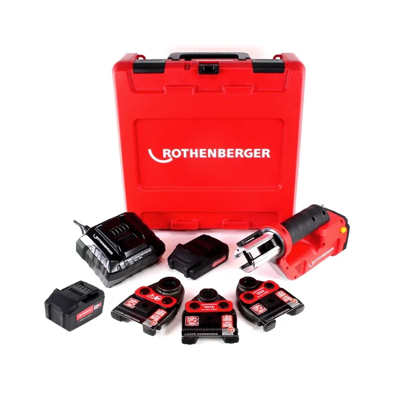 Günstig Rothenberger ROMAX Compact TT Set TH EU Akku Kompaktpressmaschine elektrohydraulisch im Transportkoffer + 1 x 2,0 Ah Akku + 1x 4,0 Ah Akku + Ladegerät + 3 x Pressbacken ( 1000002120 )