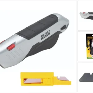 Stanley FATMAX Met. Sicherheitsmesser ( FMHT10370-0 ) + 10 x Stanley Trapezklingen 1992 ungelocht rund ( 2-11-987 ) Bestpreis