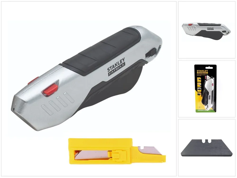 Stanley FATMAX Met. Sicherheitsmesser ( FMHT10370-0 ) + 10 x Stanley Trapezklingen 1992 ungelocht rund ( 2-11-987 ) Bestpreis