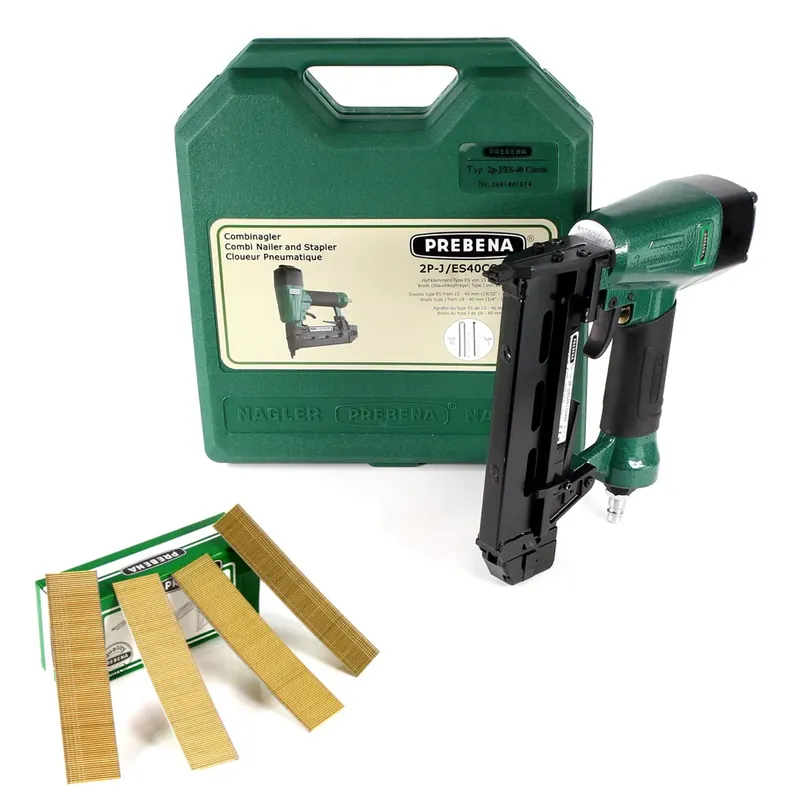 Neu Im Sortiment Prebena Druckluftnagler 2P-J/ES 40 COMBI 5 bis 7 Bar - im Transportkoffer + Prebena J 30 CNKHA Stauchkopfnägel Brads 30mm 5000 Stück