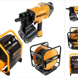 Bostitch N89C-1P-E Coilnagler N89C CT 90mm Max Druckluftnagler + RC10SQ-E Baustellen Kompressor 9,4 Liter + CPACK30 Druckluftschlauch 30 m Solange Der Vorrat Reicht
