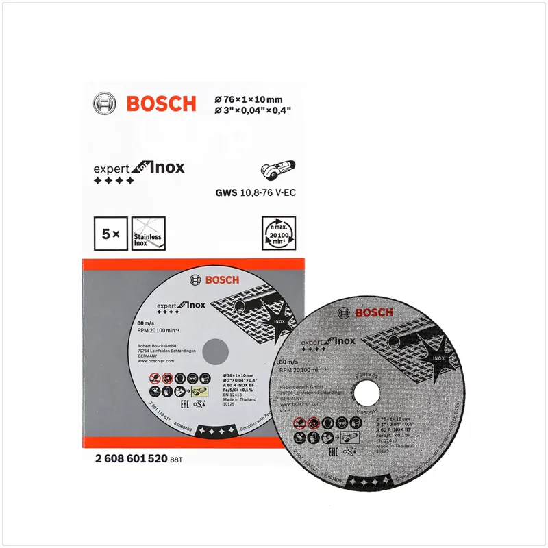 Bosch Trennscheibe Expert for INOX 5 Stück 76 mm für GWS 10,8-76 / 12V-76 ( 2608601520 ) Markenware