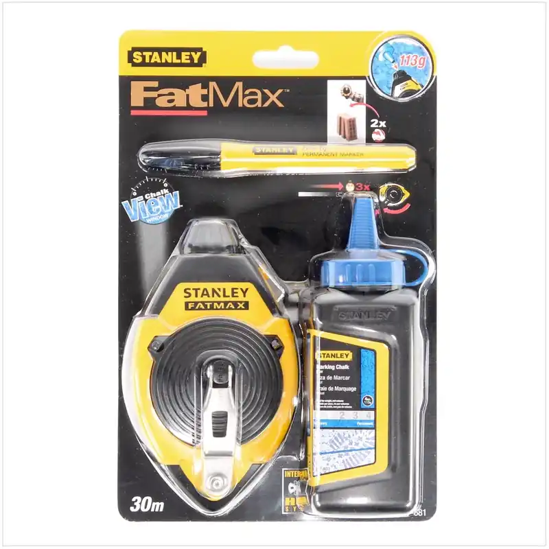 Letzte Chance STANLEY FatMax 30 Meter Schlagschnur-Set mit blauer Kreide und Permanent Marker ( 0-47-681 )