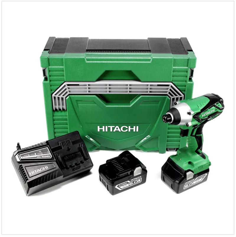 Ausverkauf Hitachi WH 18 DGL 18V Akku Schlagschrauber im Hitachi System Case HSC Typ 2 + 2x Hitachi BSL 1860 18 V 6,0 Ah Akku + 1x Hitachi UC 18YFSL Akku Ladegerät 14,4 - 18 V