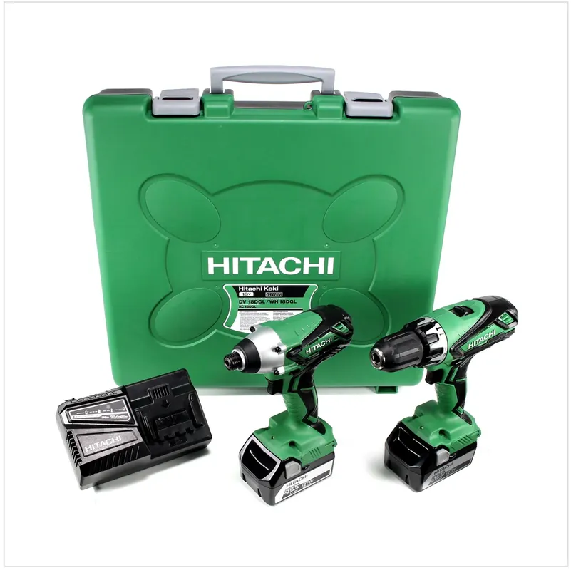 Zertifiziert Hitachi KC 18 DGL / JE Set mit 1x Hitachi WH 18 DGL + 1x Hitachi DV 18 DGL + 2x Hitachi BSL 1850 5,0 Ah Akku + 1x Hitachi UC 18YFSL Akku Ladegerät 14,4 - 18 V