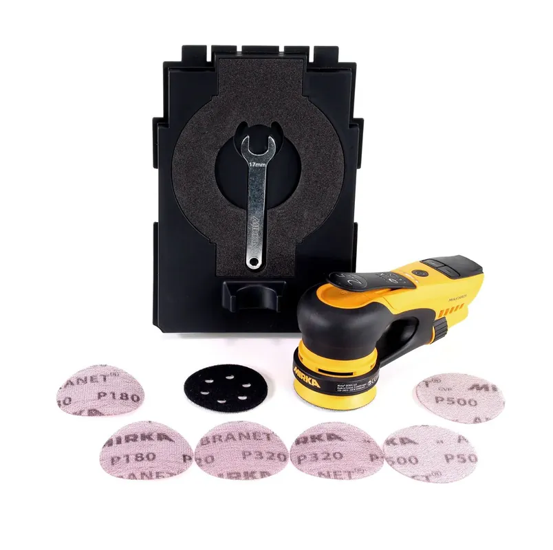 Begrenztes Angebot Mirka DEROS 325CV 77mm Exzenterschleifer Hub 2,5mm 250W Brushless ( MID3252011 ) + 6x ABRANENT Schleifscheibe