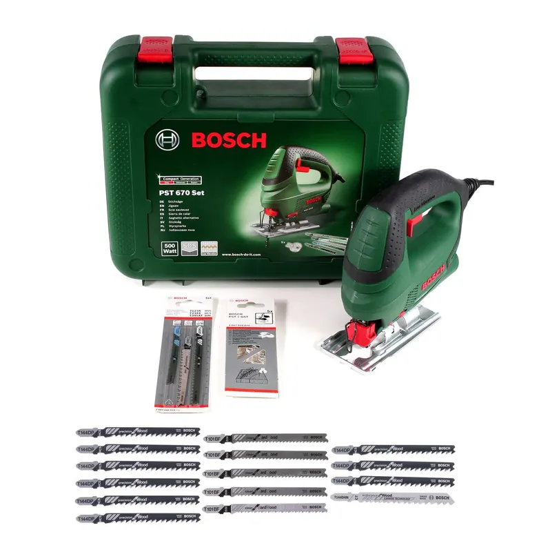 Begrenztes Angebot Bosch PST 670 (CT) Heimwerker Stichsäge 500W + 18x Stichsägeblätter + Koffer